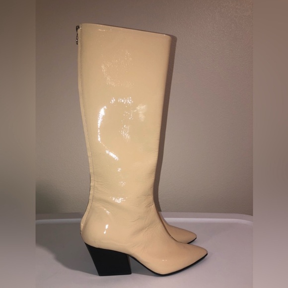 Aeyde Harper Biege Patent Leather knee Boots 40=9 - Picture 2 of 6